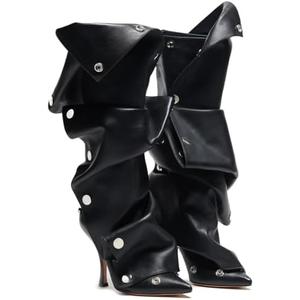 VOMIRA Women's Knee High Boots Stiletto Boots Pointed Toe High Heels Wide Calf Ruched Slouchy Boots Detachable Snap-off Panel Mid Calf Boots Black Boots, Size: 9.5 VOMIRA Women's Knee High Boots Stiletto Boots Pointed Toe High Heels Wide Calf Ruched Slouchy Boots Detachable Snap-off Panel Mid Calf Boots Black Boots, Size: 9.5