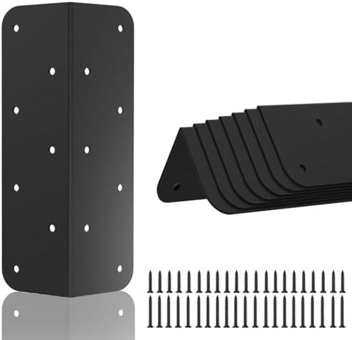 Zlinke 4 Pcs Raised Garden Bed Corner Brackets for 12''-24'' Flower Vegetable Furniture Planter Wood Garden Bed Box, 11'' x 3'' x 3'' Black Metal Corner Brackets Decorative with Screws