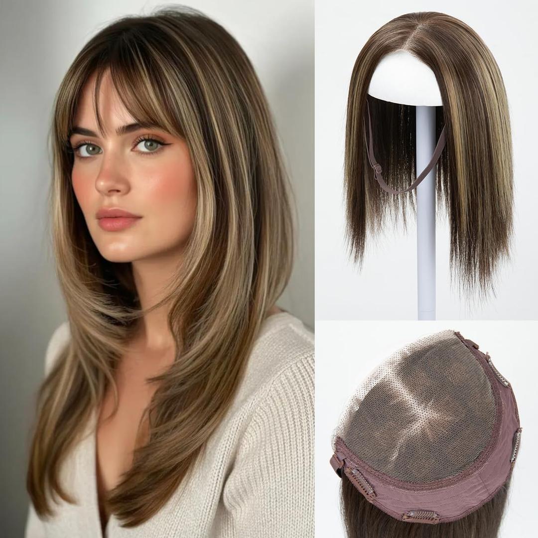 Lace Front Hair Toppers with Band for Women 5.5x4 Pre-cut Closed Lace Hairline Synthetic Straight Hair Wear and Go Glueless Toppers for Beginners Bernstein