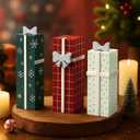 Thyle 3 Pcs Christmas Table Centerpieces 7.9, 6.7, 5.9 Inch Tall Christmas Rustic Wood Presents Faux Blocks Table Decor Tabletop Tiered Tray Decor for Xmas Home Farmhouse Indoor Holiday Party