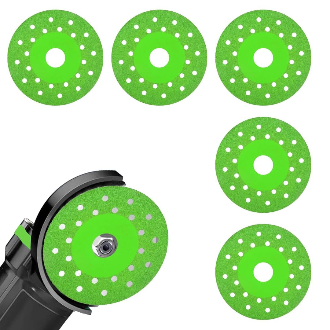 5pcs Glass Cutting Discs & 5pcs Gaskets, Manganese Steel Ceramic Diamond Cutting Blade for 4 Inch Angle Grinder Rock Grinding Disc for Glass Ceramic Jade Crystal Tile (Green)