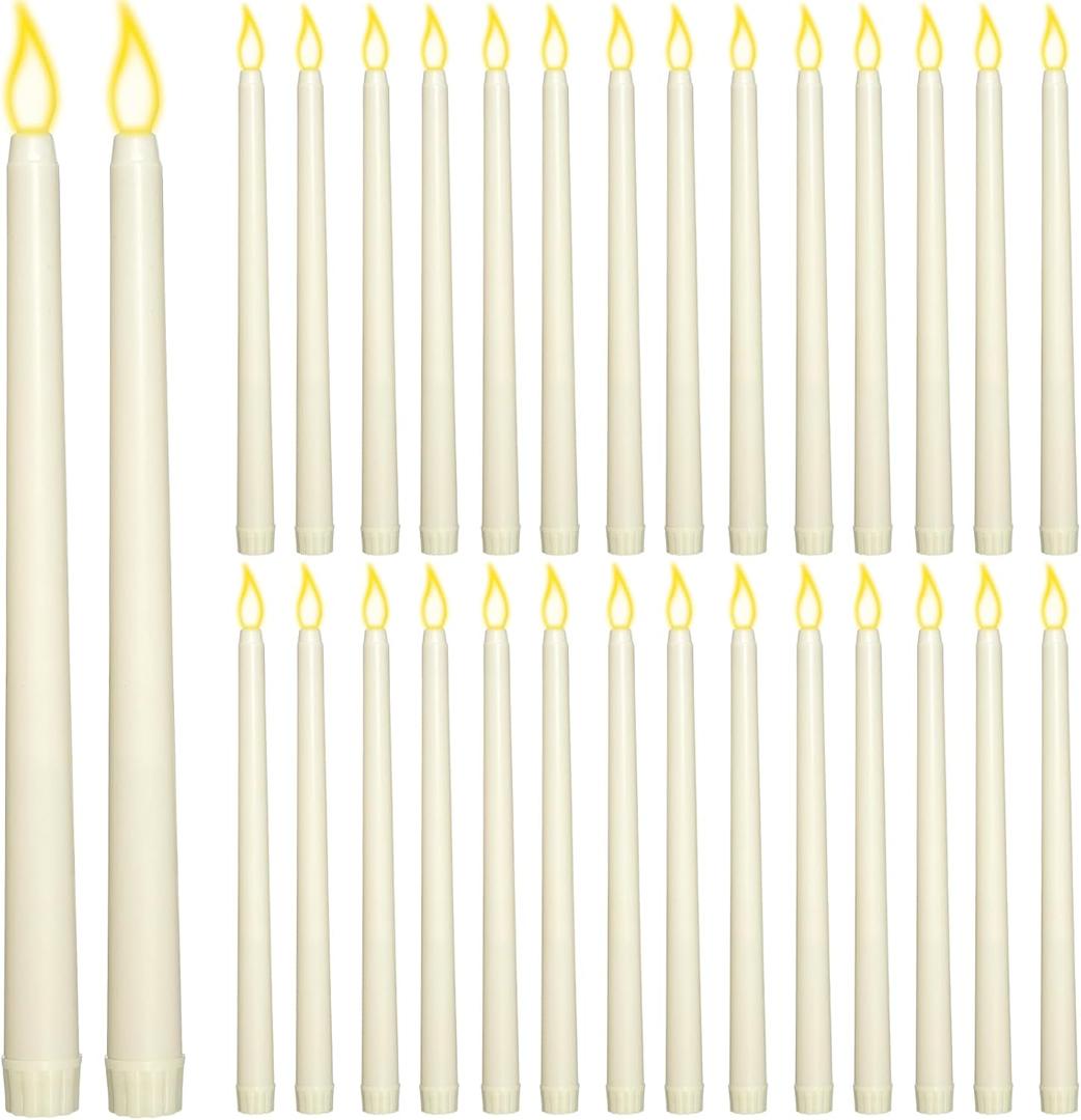 30 Pack Flameless Taper Candles Battery Operated LED Taper Candles Bulk Flickering Fake Candle Sticks for Home Decor, Wedding, Party, Christmas, Battery Not Included