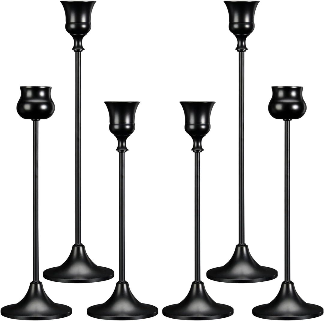 2 x Candlestick Holders Taper Candle Holders, Set of 6 Metal Candle Holder for Candlesticks Black Candelabra Easter Vintage Candle Stick Candle Holder for Fireplace Party Dining Home