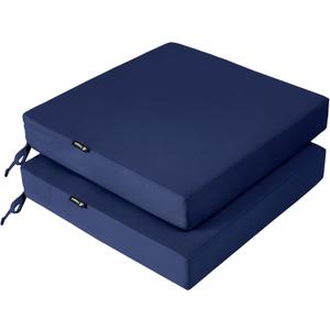 Favoyard Patio Chair Cushions 19 x 19 x 3 Inch Waterproof Outdoor Seat Cushions for Patio Furniture 3-Year Color Fastness Garden Sofa Couch Pads with Handle & Adjustable Straps Set of 2, Blue