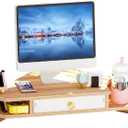 Triangle Monitor Stand Riser,Cut Triangle Save Space Desktop Corner,Desktop corner shelf with drawers wooden computer stand with storage laptop risers office organization. (Have drawers)