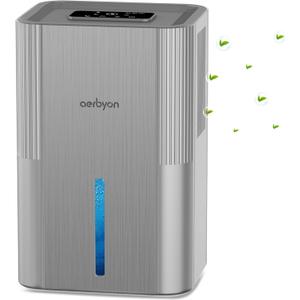 Aerbyon Dehumidifiers for Home 95 OZ Water Tank(1000 sq. ft) Dehumidifier for Bathroom with Auto Shut Off, 7 Colors Light, Quiet Sleep Mode Dehumidifier for Bedroom, Basement, RV, Closet, Metallic Gray