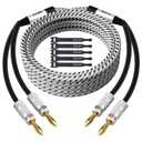 Elecan 14 AWG Speaker Cable Wire 4 Feet with Gold-Plated Banana Tip Plugs-CL2 Rated-in Wall-Heavy Duty Nylon Braided, Oxygen-Free Copper (OFC)-White-with 5 Cable Ties