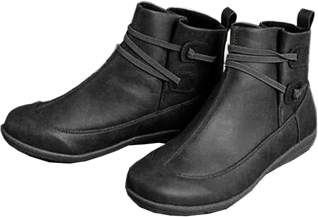 stylewe Boots for Women, Ankle Boots With Braided Strap, Cowgirl Boots, PU Leather Western Style, 10, Black