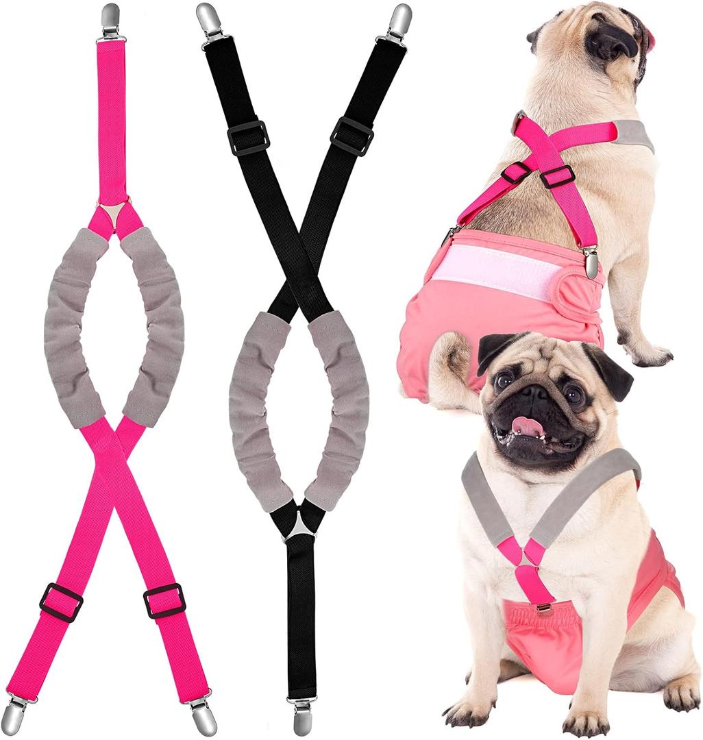 Saintrygo 2 Pcs Dog Suspenders for Diapers Female Male Belly Bands Canine Harness Keep Diaper on Your Pet for Small Medium and Large Dogs(Black, Pink, Medium)