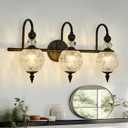 Piepooye Vintage Bathroom Light Fixtures Black Vanity Light with Glass Globe LampShade 3 Lights Mid Century G9 Bulb Wall Sconce Indoor Vanity Light Over Mirror for Kitchen Bedroom Farmhouse