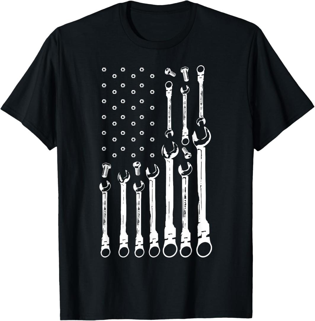 Mechanic Flag American Patriotic Flag Car Mechanic USA Flag T-Shirt (Small, Black)