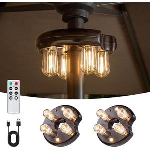 OPOIRA Patio Umbrella Light with Remote Control, Rechargeable Cordless LED Edison Bulbs Pole Light with 10 Brightness Levels for Garden, Patio, Backyard, Camping or BBQ - Brown (2 Pack)
