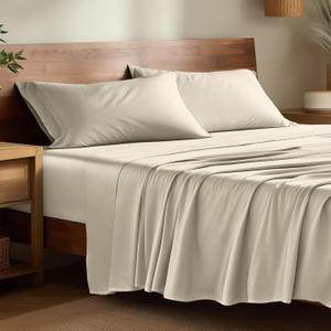 Bare Home 100% Rayon Made from Bamboo Luxury Full Sheet Set - 4 Piece Bedding Set - Deep Pockets - Cooling Sheets - Breathable - Easy Fit - Soft Bedding Sheets & Pillowcases (Full, Sand)
