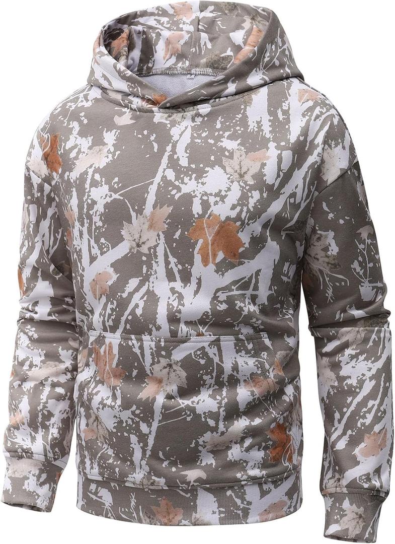 Flygo Mens Camo Hoodie Maple Leaf Print Hooded Sweatshirt Oversized Casual Long Sleeve Graphic Hoodies Fashion Pullover (Small)