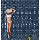 Beach Blanket Waterproof Sandproof, Large Beach Picnic Blankets Foldable Sand Free, Beach Mat Windproof w/Stakes and Corner Pocket for Outdoor, Travel, Camping, Hiking, Beach Essentials-Navy Geometry (9x10 FT (18 Person))