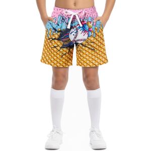 Cozople Boys Athletic Shorts Kids Basketball Shorts Mesh Breathable Shorts for 7-16 Years (Baseball Ice Cream)