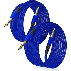 Elebase 1/4 Inch TRS Instrument Cable 10ft 2-Pack,Straight 6.35mm Male Jack Stereo Audio Interconnect Cord,6.35 mm Balanced Line for Electric Guitar,Bass,Keyboard,Mixer,Amplifier,Amp,Speaker,Equalizer (Blue)