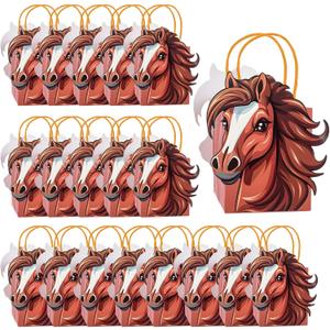 Kolldenn 24 Pcs Western Party Decorations Favors Cowboy Horse Paper Bags Wild West Kraft Bag with Handles Rodeo Cowboy Bag for Birthday Bachelorette Party Supplies