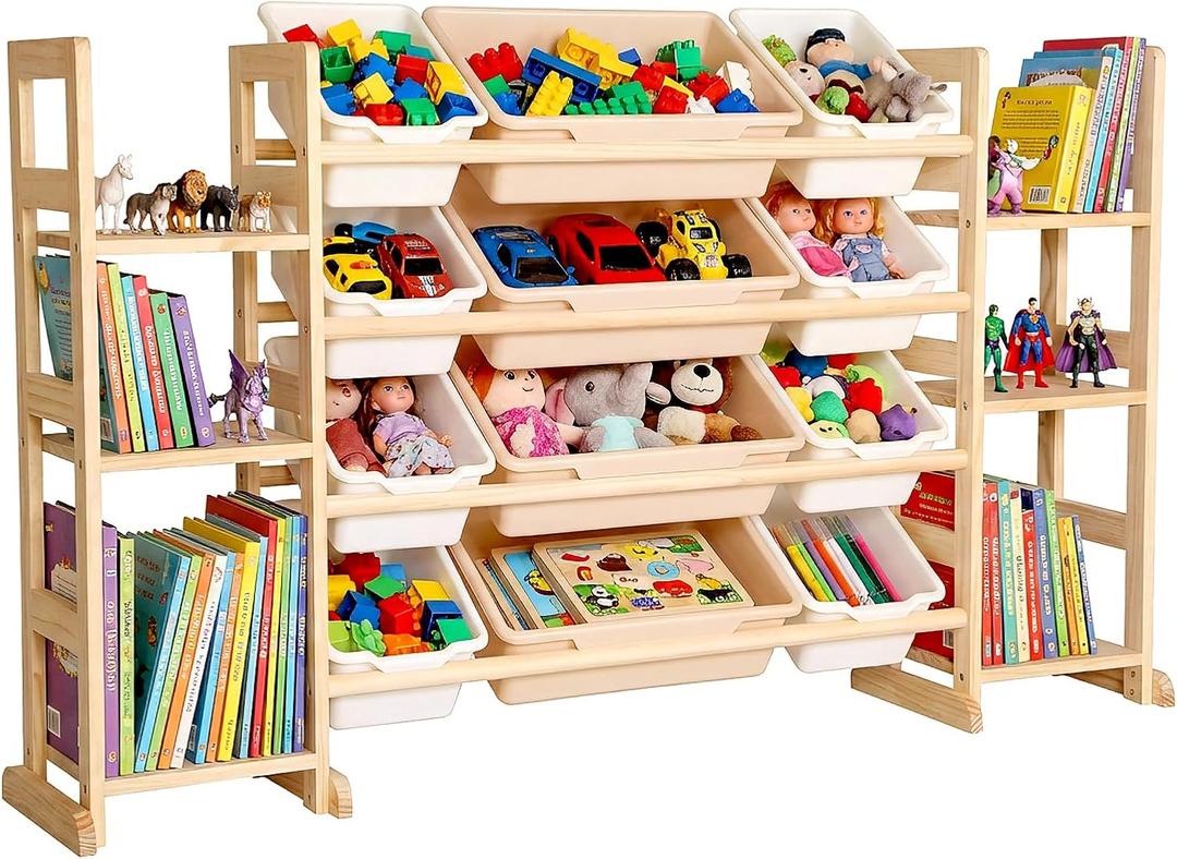 Amdermi Kids Toy Storage Organizer, 52" W White 6-Shelf Bookcase with 12 Bins, Cubby Unit for Toddler Playroom & Bedroom Organization, 52"L. 6 Shelves. 12 Bins