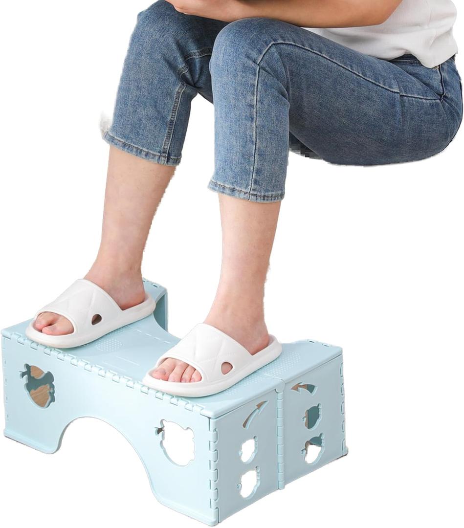 7inches Foldable Toilet Stool (Blue), Healthy Bathroom Squatting Posture Poop Stool with Anti-Slip Feet, A Good Helper to Effective Relief of Constipation, Easy to Storage Toilet Squat Stool