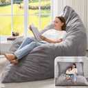 Hobestluk 3 in 1 Bean Bag Chair Giant Bean Bag Chairs for Adults with Chevron Plush Fur Cover Convertible Bean Bag Floor Cushion with Machine Washable Cover for Living Room (Plush Grey)