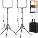 2 Pack LED Video Light with 63'' Tripod Stand, Kmasic 2500-8500K Dimmable Photography Lighting Kit,15W Soft Studio Lighting for Video Recording/Filming/Game Streaming/YouTube/Podcast, USB Charger