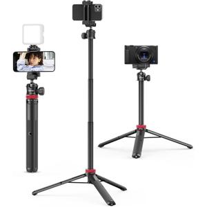 ULANZI MT-44 Extendable Phone Tripod, 59" Selfie Stick Vlog Stand with 2 in 1 Phone Clip, 360 Ball Head Camera Tripod for iPhone Sony Canon DJI Osmo Action Camera, Lightweight for Travel (BLACK)