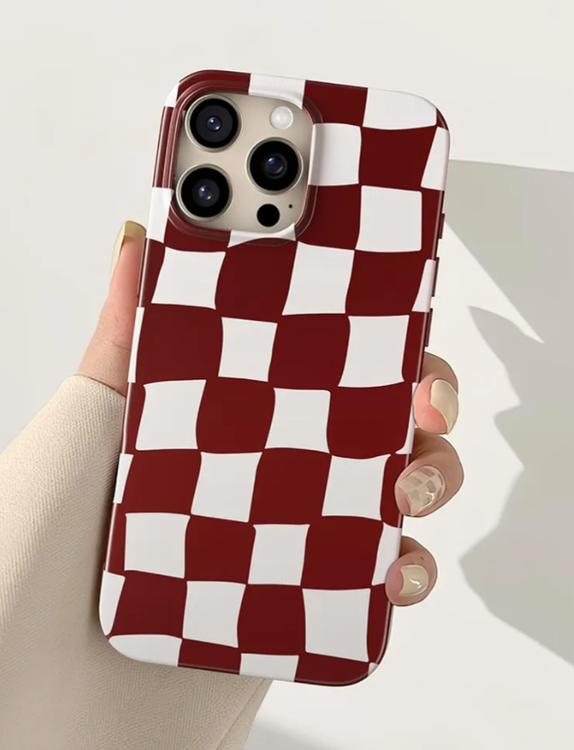 for iPhone 16 Pro Max Case 6.9 Inch, Trendy Checkered Aesthetic Cute Girly Design for Women & Girls, Checkerboard Pattern Phone Case, Slim Fit Silicone Protective Cover, Red and White