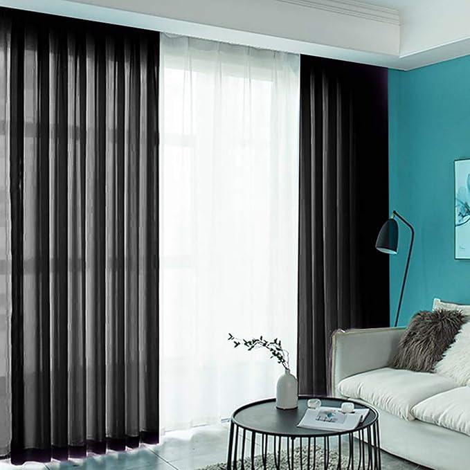 ShinyBeauty Chiffon Backdrop Curtain Black 10FT Fuchsia Sheer Curtains 2 Panels 29x120-Inch Semi-Sheer Rod Pocket Curtains Pink Chiffon Backdrop for Baby Shower Chiffon Fabric Drapes Wedding