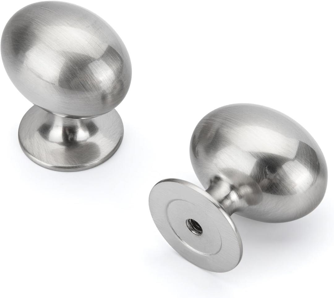 homdiy 10 Pack Solid Brushed Nickel Cabinet Knobs 1-5/16 inch Oval Drawer Knobs Silver Kitchen Cabinet Handles for Cupboard Dresser