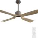 WINGBO 48 Inch DC Ceiling Fan with Lights and Remote Control, 4 Carved Solid Wood Blades, 6-Speed Noiseless Reversible DC Motor, Modern Ceiling Fan in Graphite Finish with Gray Blades