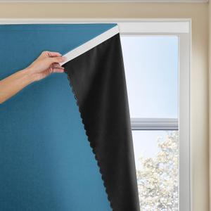 JILRON Magic Tape Stick on Portable Curtains for Windows,Bedroom Blackout Curtains for - Thermal Lnsulated No Drill Curtains Room Darkening Black Small Drapes(1 Panels,35Wx63L inch-Dark Blue)