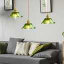 Kulukulu Retro Style Pendant Light, Mid Century Smoked Glass Ceiling Hanging Lamp, Vintage Hand Blown Fixture for Bedroom Dining Room, Kitchen Island - Flower, Green, Small, 1 Pack