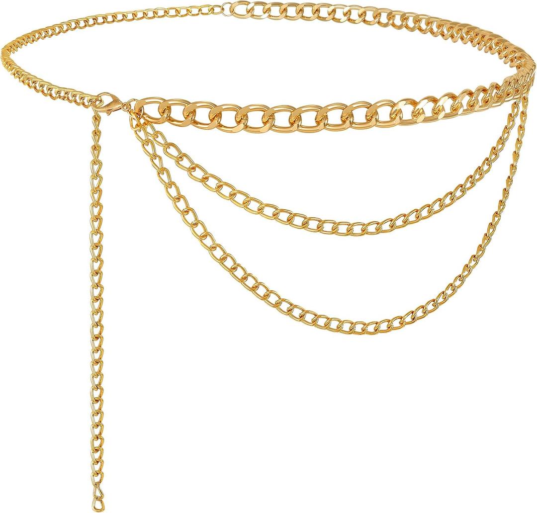 WERFORU Women Metal Waist Chain Belt Multilayer Gold Chain Belts for Women Western Chain Waistbelts for Dress