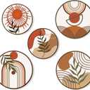 Zzbakress 5 Pcs Boho Wall Decor Farmhouse Wooden Round Bathroom Decor Vintage Boho Wall Decor Modern Aesthetic Minimalist Wooden Wall Art for Bedroom Office (Fresh, 5)