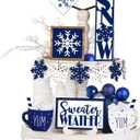 Jetec 12 Pieces Winter Tiered Tray Decor Set Snowflake Wooden Sign Let It Snow Table Decorations Farmhouse Coffee Bar Signs Tray Decor for Home Kitchen Tabletop(Blue)