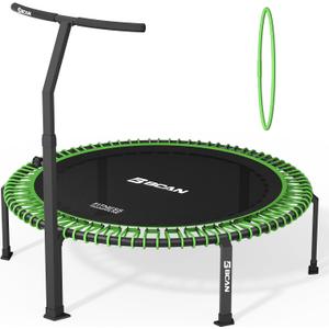 BCAN 500/560 LBS Soft Land Mini Trampoline, 40"/48" Fitness Trampoline, Bungees, T Shape Adjustable Foam Handle, Stable, Quiet Exercise Rebounder for Kids Adults Indoor/Garden Workout