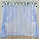 10ft x 7ft Baby Blue Chiffon Backdrop Curtain with Lights String for Parites Wedding Light Blue Curtain Photo Backdrop Drapes for Baby Shower Birthday Party Home Decorations