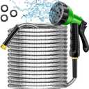 Garden Hose 100 ft - Stainless Steel Water Hose 100ft with 10 Function Nozzle, No Kinks & No Tangles, Flexible, Lightweight, Puncture & Rust Proof Metal Garden Hose for Yard, RV, Garden, Outdoor