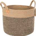 CHICVITA Wicker Laundry Basket With Handles, Storage Baskets for Decor, Rope Basket for Blankets, Toys, Clothes, Shoes, Plant Basket for Living Room, 14" X 14" X 12" (Black)