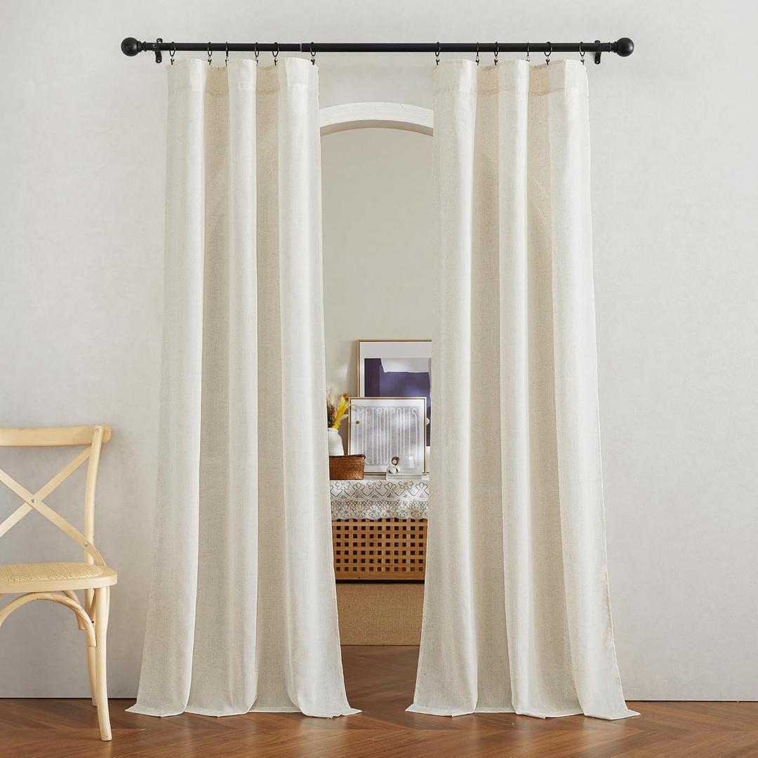 NICETOWN Natural Linen Curtains 80 inches Long 2 Panels Set, Rod Pocket & Back Tab Thick Doorway Curtains Privacy Assured with Light Filtering for Bedroom/Living Room, W42 x L80