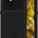 LOVE MEI Compatible with iPhone 15 Case, Outdoor Sports Waterproof Military Heavy Duty Shockproof Dust/Dirt Proof Hybrid Aluminum Metal+Silicone+Tempered Glass Full Body Case Hard Cover (Black)