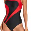 Womens Athletic One Piece Swimsuit Racerback Competitive Training Bathing Suit (X-Small, A-black/Red)