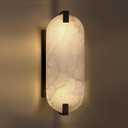 2 Light 12.7" Round Natural Oval Alabaster Bathroom Wall Sconce Modern Concise Style Wall Light Fixture,Black Finish for Bedroom Hallway Bedside Living Room