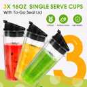 Blender 16oz Cups Replacement for Ninja - 3 Pack Ninja Blender Cups with Lids, Compatible with Ninja QB3001SS, BL770, BL780, BL660, BL740, BL810, Nutri Ninja Series Blenders