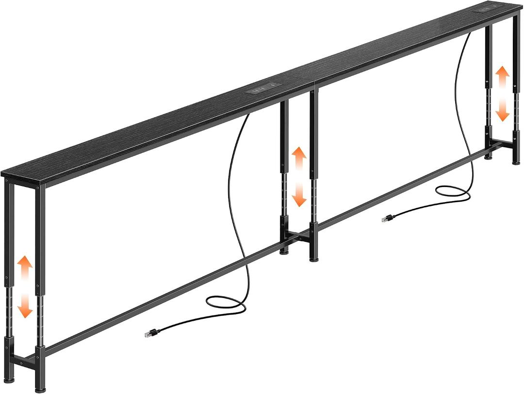 Huuger 102.4 Inch Sofa Table with Power Outlets, 23.9’’-34.4’’ Height Adjustable Range, Behind Couch Table with USB-C Ports, Sofa Tables Narrow Long, Skinny Console Table, for Small Spaces, Black