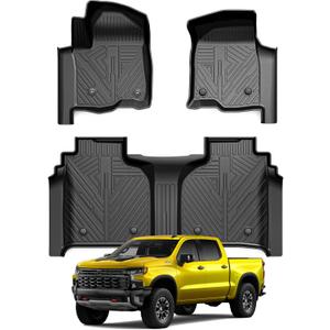 KUST Floor Mats for 2020-2026 Chevy Silverado/GMC Sierra 1500/2500HD/3500HD Crew Cab with Rear Underseat Storage Box, Front Bucket, All Weather Car Mats for Silverado Accessories TPE Rubber