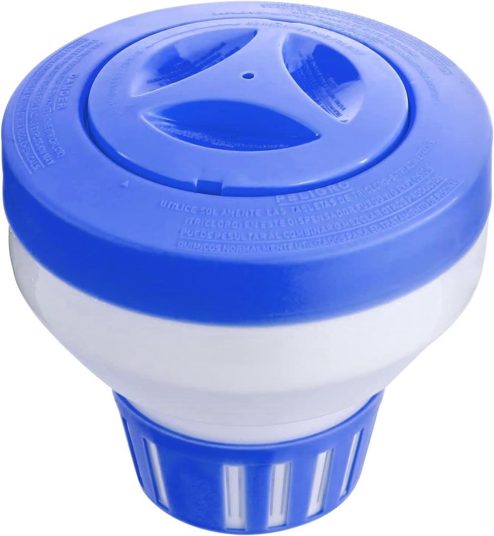 Large 7 Floating Chlorine Dispenser for Pool & SPA | Floating Chlorinator & Bromine Holder | Pool Chemical Floater | Fits 3 Inch Tablets | (Blue)