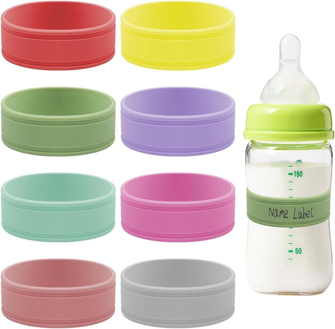 8PCS Silicone Baby-Bottles-Labels for Daycares Writable & Bottles Label Reusable, Bottle Bands for Daycare for Write Name/Date Labels for Baby Bottle Name Bands Anti-Slip