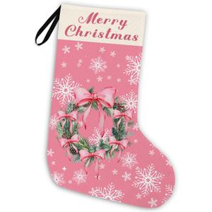 Pink Girl Christmas Stocking 18 Inches, Girls Christmas Stocking, Pink Christmas Decor, Pink Xmas Stockings, Hanging Christmas Stockings for Girls, Pink Fireplace Christmas Tree Decorations